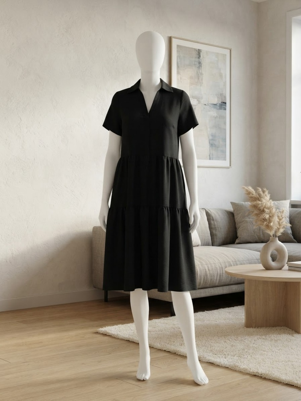 Tahari Black Tiered Midi Dress Size Small Like New